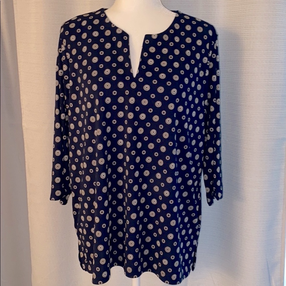 Liz Claiborne Navy Blue Polka Dot Tunic Top